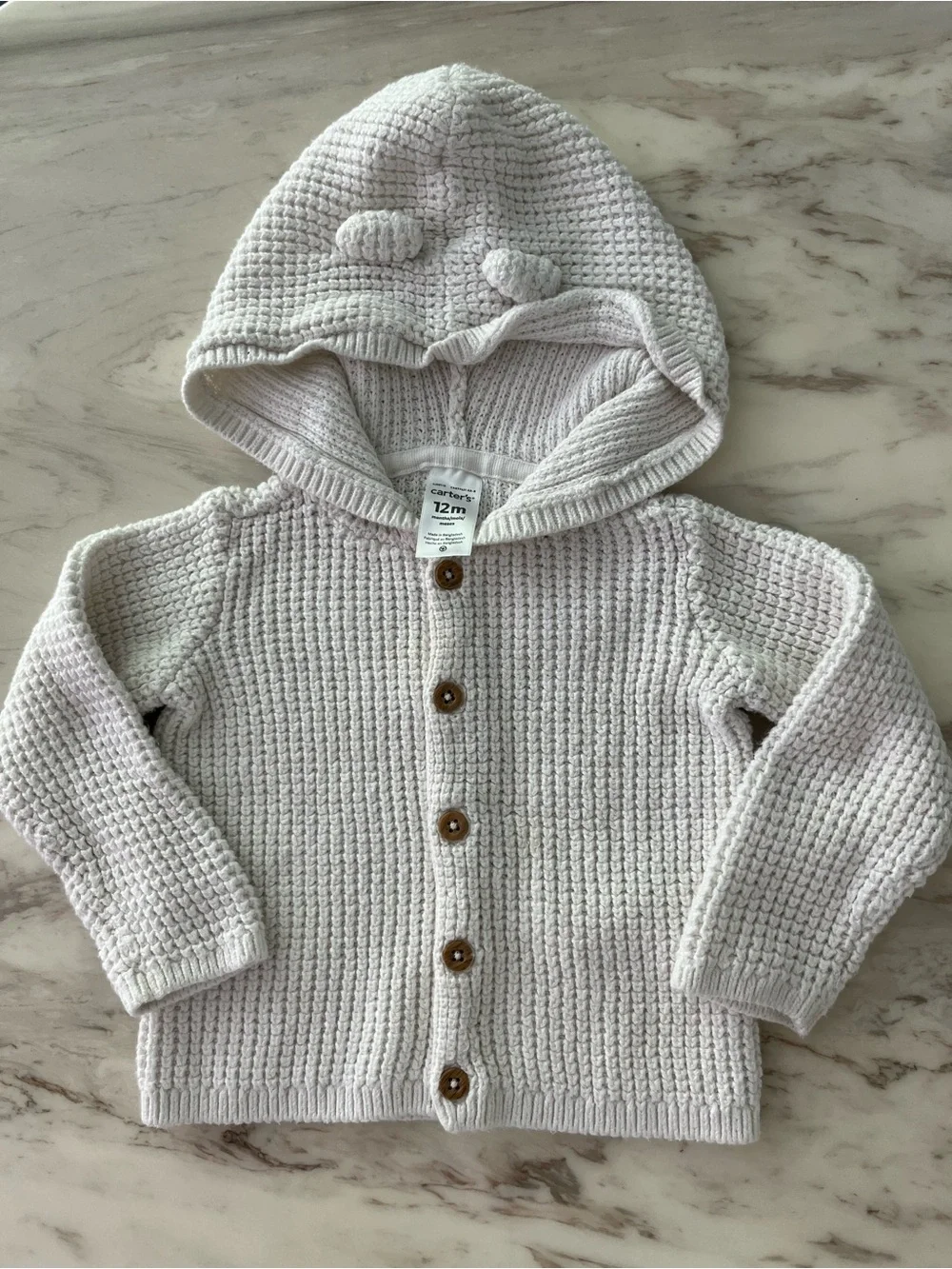 Knit Hooded Cardigan & Floral Button Sweater Set